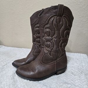 Cat & Jack Youth Brown Faux Leather Zipper Cowboy Western Montana Boots Size 1